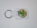 Top Grain Leather Large Rectangle Key Tag w/ Round Acrylic Key Fob
