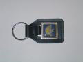 Top Grain Leather Large Rectangle Key Tag w/ Square Acrylic Medallion Key Fob